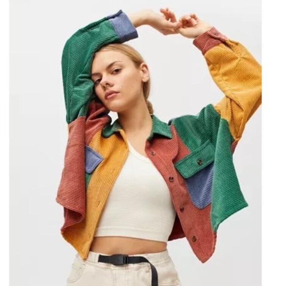 BDG Urban Outfitters Corduroy Jacket Shirt Women’s Small Multicolor Block - Picture 3 of 9